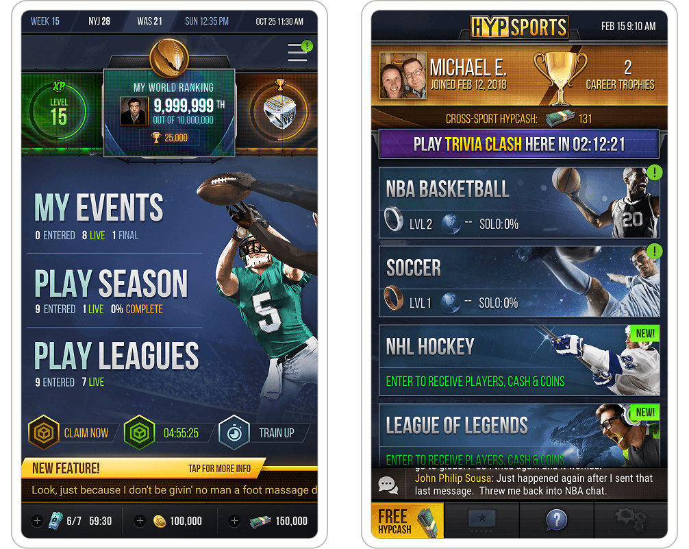 HypSports Mobile Screens